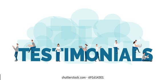 Testimonials concept vector illustration of people using smartphone to make comments in social network.Business concept flat.