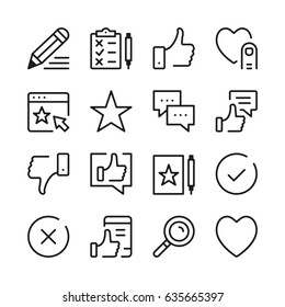 Testimonials and customer feedback line icons set. Modern graphic design concepts, simple outline elements collection. Vector line icons