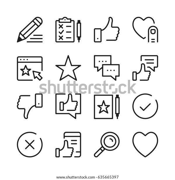 Testimonials and customer feedback line icons set.\
Modern graphic design concepts, simple outline elements collection.\
Vector line icons