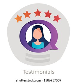 Testimonials icon, flat design. Customer feedback, online service rating web icon, testimonials metaphors.