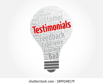 Testimonials light bulb word cloud collage, concept background
