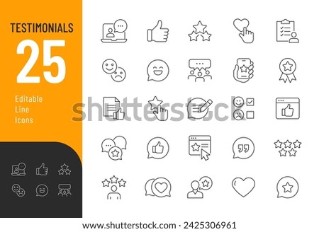 Testimonials Line Editable Icons set. Vector illustration in modern thin line style of feedback related icons: customer relationship, management, emotion, symbols, review, and more
