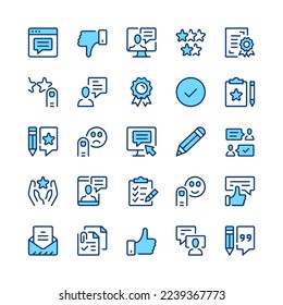 Testimonials line icons. Blue color. Vector line icons set