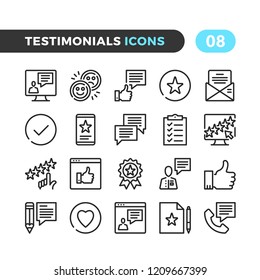 Testimonials line icons. Outline symbols collection. Premium quality. Pixel perfect. Vector thin line icons set