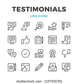 Testimonials line icons set. Modern outline elements, graphic design concepts, simple symbols collection. Vector line icons