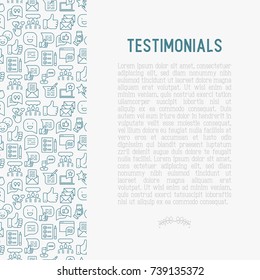 Testimonials and quote concept with thin line icons of review, feedback, survey, comment. Vector illustration for banner, web page, print media.