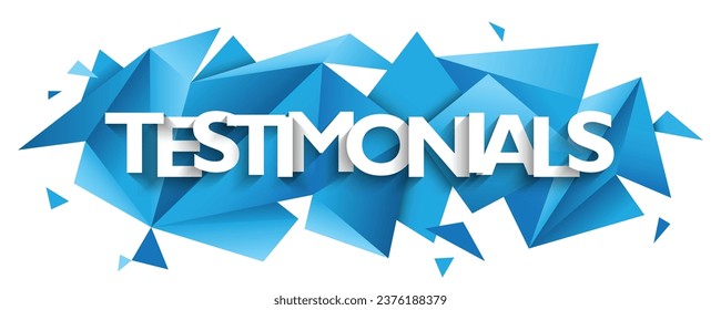 Banner de tipografía TESTIMONIALS sobre fondo geométrico vectorial azul