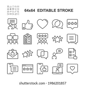 Testimonials Vector Line Icons Set. Editable Stroke, 64x64 Pixel Perfect.