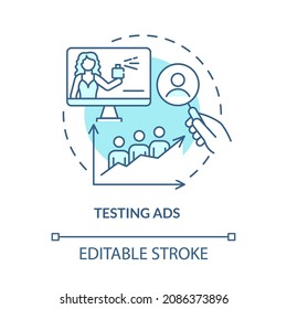 Testing advertising concept icon. Increase selling. Research audience preference. Commercial optimization abstract idea thin line illustration. Vector isolated outline color drawing. Editable stroke