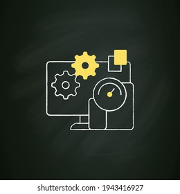 Testing apps chalk icon. Testing new applications inside different platforms. Trial new operation system on computer. Cross platform concept. Isolated vector illustration on chalkboard