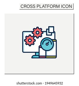 Testing apps color icon. Testing new applications inside different platforms. Trial new operation system on computer. Cross platform concept. Isolated vector illustration