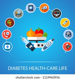 Testing blood glucose flat icons concept. Vector illustration. Element template for design.