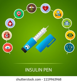 Testing blood glucose flat icons concept. Vector illustration. Element template for design.