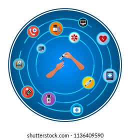 Testing blood glucose flat icons concept. Vector illustration. Element template for design.