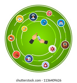 Testing blood glucose flat icons concept. Vector illustration. Element template for design.