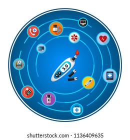Testing blood glucose flat icons concept. Vector illustration. Element template for design.