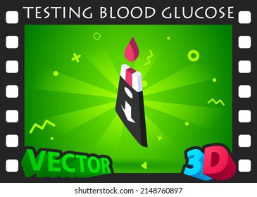 Testing blood glucose isometric design icon. Vector web illustration. 3d colorful concept