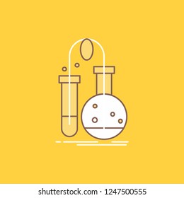 Testing, Chemistry, flask, lab, science Flat Line Filled Icon. Beautiful Logo button over yellow background for UI and UX, website or mobile application