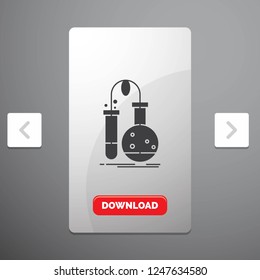 Testing, Chemistry, flask, lab, science Glyph Icon in Carousal Pagination Slider Design & Red Download Button