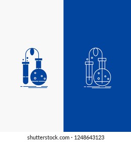 Testing, Chemistry, flask, lab, science Line and Glyph web Button in Blue color Vertical Banner for UI and UX, website or mobile application
