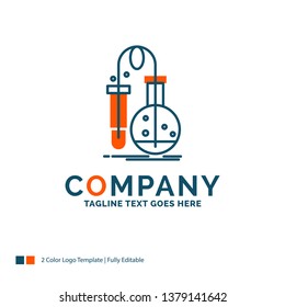 Testing, Chemistry, flask, lab, science Logo Design. Blue and Orange Brand Name Design. Place for Tagline. Business Logo template.