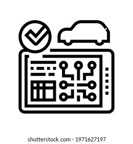 testing computer electronic system car line icon vector. testing computer electronic system car sign. isolated contour symbol black illustration