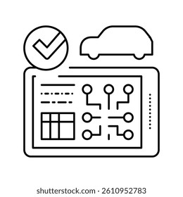 testing computer electronic system car line icon vector. testing computer electronic system car sign. isolated contour symbol black illustration