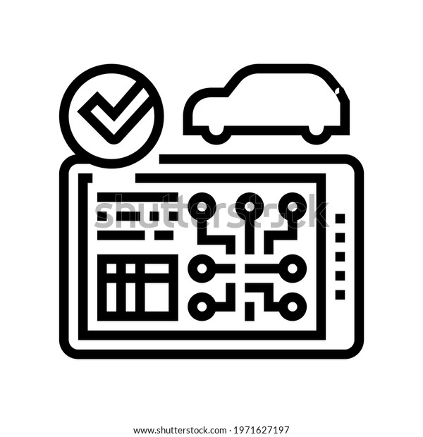 testing computer electronic system car line\
icon vector. testing computer electronic system car sign. isolated\
contour symbol black\
illustration