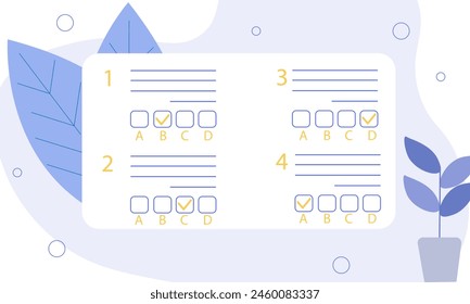 Testing concept with character. People answering quiz checklist and success result abstract vector illustration. Online exam, questionnaire form, online education, survey metaphor.