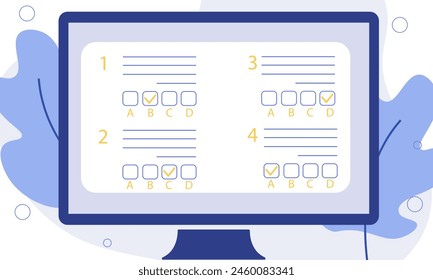 Testing concept with character. People answering quiz checklist and success result abstract vector illustration. Online exam, questionnaire form, online education, survey metaphor.