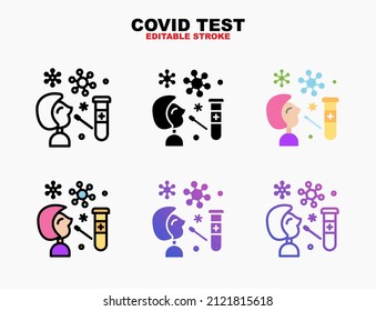 Testing Corona virus covid icon style line, outline, flat, glyph, color, gradient. Editable stroke and pixel perfect. Can be used for digital product, presentation, print design and more.