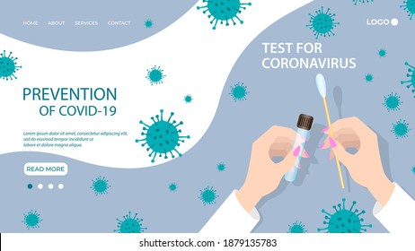 Testing for coronavirus.Ruf nach Einhaltung der Sicherheitsmaßnahmen im Zusammenhang mit der Epidemie.Schutz gegen Koronavirus und Grippe.Die Vorlage der Landungsseite.