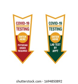 Testing of Covid-19 Arrow Sign. Coronavirus 2019-nCov Vector design. Signboard Illustration.