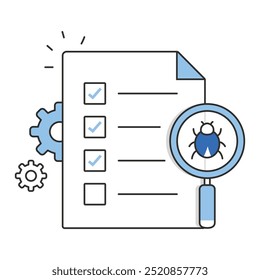 Design de ícone de teste e depuração. Representando A Correção De Erros.Garantia De Qualidade.Teste De Software.Depuração. Ícone EPS.