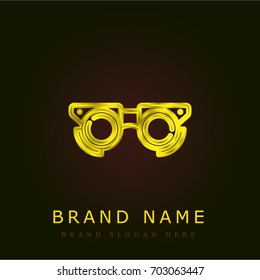 Testing glasses golden metallic logo