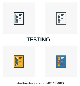 Testing icon set. Four elements in diferent styles from design ui and ux icons collection. Creative testing icons filled, outline, colored and flat symbols.