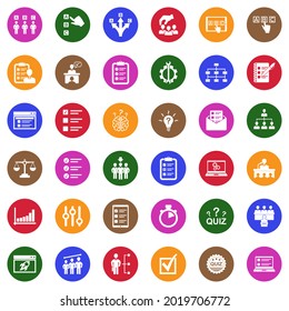 Testing Icons. White Flat Collection In Circle. Vector Illustration.