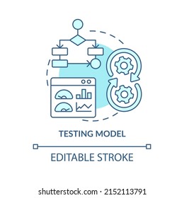 Testing model turquoise concept icon. Problem solving step in machine learning abstract idea thin line illustration. Isolated outline drawing. Editable stroke. Arial, Myriad Pro-Bold fonts used