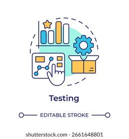 Testing multi color concept icon. Prototype evaluation under controlled real world conditions. Innovation funnel. Round shape line illustration. Abstract idea. Graphic design. Easy to use in brochure