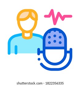 Probando el rendimiento de la música en el vector de iconos del hombre. Contorno de prueba de rendimiento de música en el signo de hombre. Ilustración de símbolo de contorno aislado