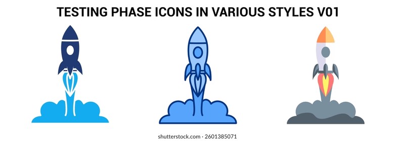 Testing Phase icon represented by rocket Blue, Flat, Dualtone style.