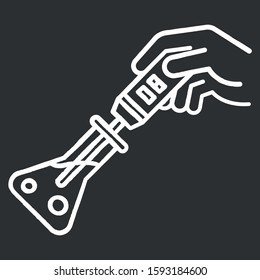 Testing reactives in lab flask chalk icon. Organic chemistry. Conducting experiment. Laboratory work. Interaction with chemicals. Scientific research, practice. Isolated vector chalkboard illustration