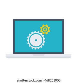 Testing software concept with laptop and wheel gears.