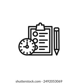 testing time icon outline collection in black and on white background