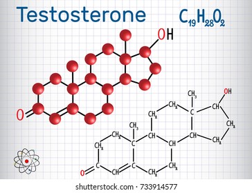 Testosterone (anabolic steroid.) - structural chemical formula and molecule model. Sheet of paper in a cage. Vector illustration