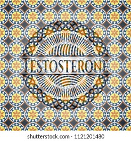 Testosterone arabic badge background. Arabesque decoration.