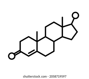 Testosterone Chemical Formula Logo Or Icon. Primary Sex Hormone And Anabolic Steroid In Males. Neurotransmitter And Human Hormones In Brain, Medical Poster Isolated Flat Vector Illustration.