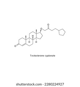 Estructura molecular esquelética plana de la cipionona de la testosterona Fármaco agonista del receptor andrógeno utilizado en el tratamiento de la insuficiencia renal. Ilustración vectorial.