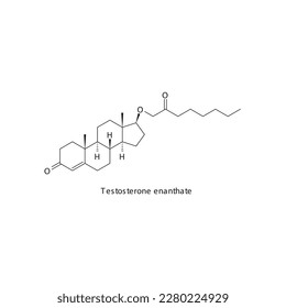 La testosterona enantera la estructura molecular esquelética plana y el fármaco agonista del receptor andrógeno utilizado en el tratamiento de la insuficiencia renal. Ilustración vectorial.
