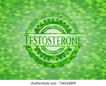 Testosterone green emblem. Mosaic background